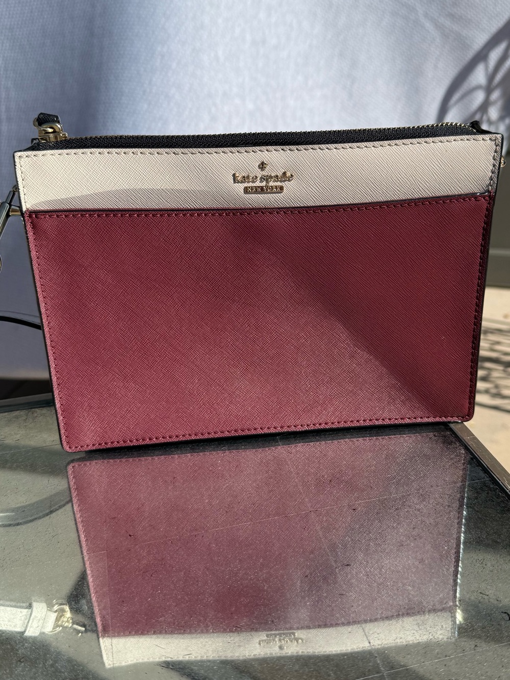 kate spade Maroon and Cream Saffiano Wristlet